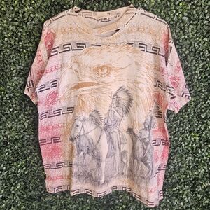 Mens XL Vintage American Indian On Horse With Eagle Graphic TShirt